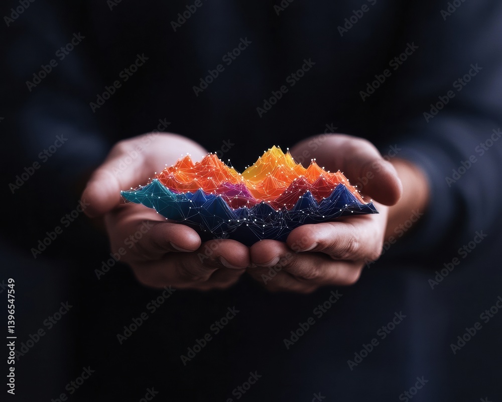 Poster Quantum Visualization Holographic Data Landscape of Emerging Tech Innovation - Immersive Digital Transformation in Hands of Future-Focused Professionals