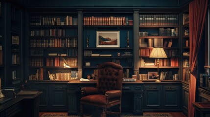 Bookshelf filled with motivational titles and success guides, clean home office view, no people present