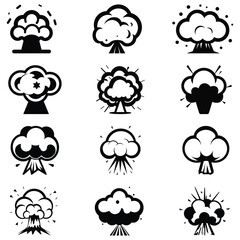 Explosion Icon, Black Silhouette on Transparent Background, Atomic Cloud Design