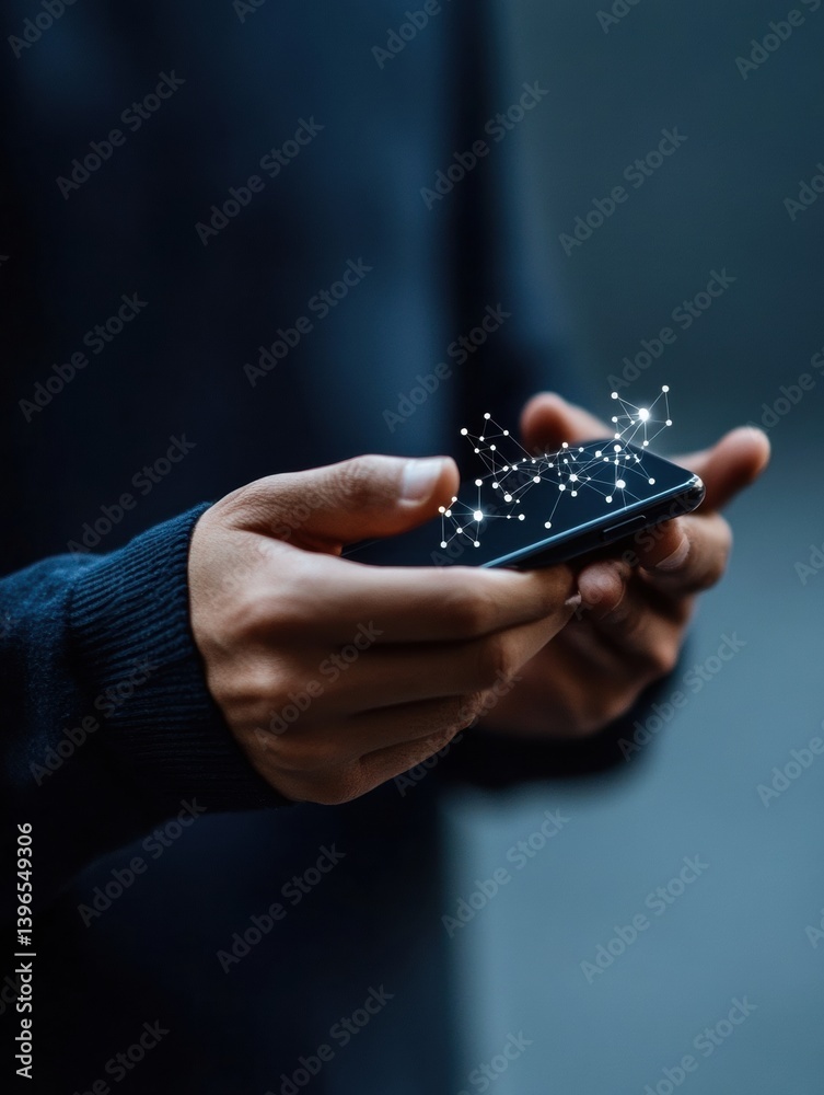 Poster Digital Connectivity Unleashed Immersive Smartphone Interface with Dynamic Network Visualization - Next-Gen Communication Technology for Innovative Professional Engagement