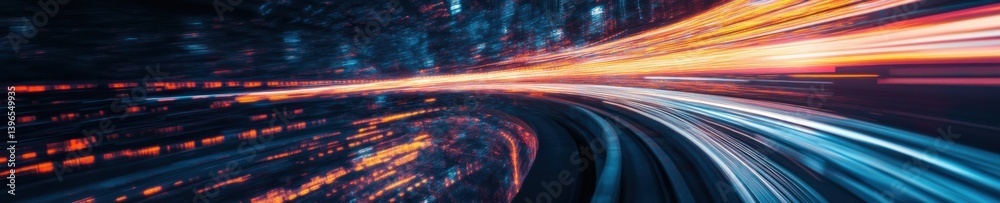 Poster High-Speed Digital Velocity Cinematic Light Trails Visualizing Technological Acceleration, Transformative Data Flow and Quantum Performance Dynamics