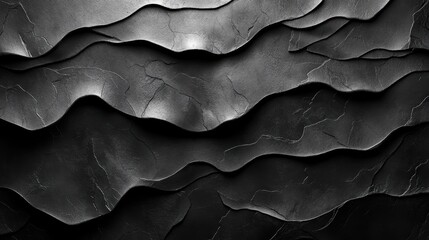 Obraz premium Dramatic, layered black texture resembling sculpted waves or rock formations with strong light and shadow