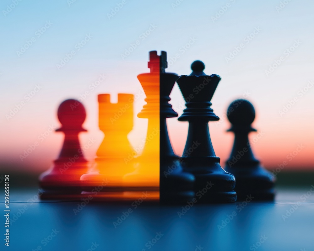 Poster Chromatic Strategy AI-Powered Business Intelligence Visualizing Competitive Dynamics Through Minimalist Chess Metaphor of Digital Transformation