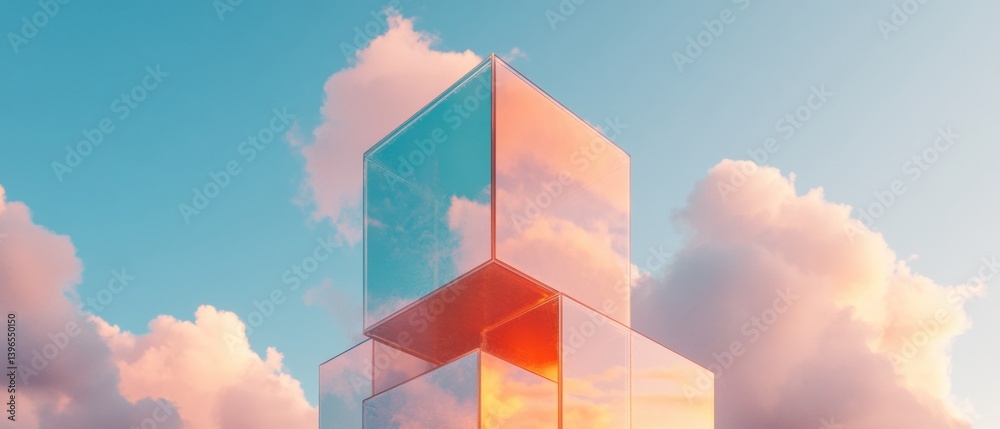 Aufkleber prismatic future minimalist glass architecture redefining urban skylines with translucent design, su