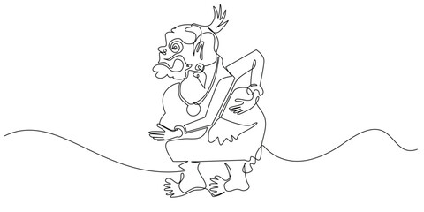 continuous line of bagong character in Indonesian wayang story. Vector illustration of single line drawing of punokawan character from Indonesian Javanese folk story.