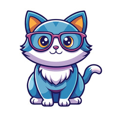 Fototapeta premium Cool cartoon cat vector wearing sunglasses on white background