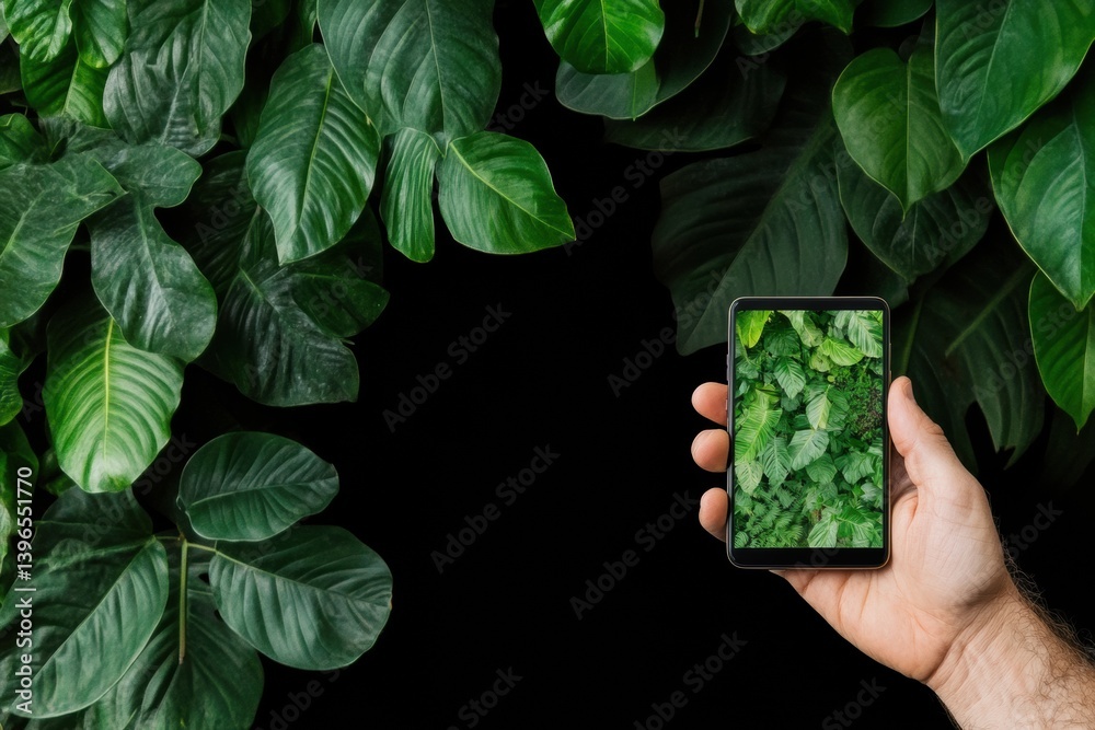 Poster digital nature mirror immersive green technology concept showcasing augmented reality botanical expe