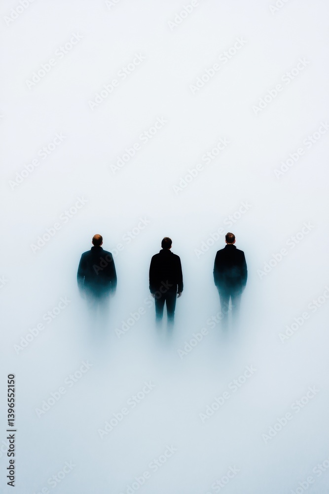 Poster liminal transitions ethereal silhouettes navigating uncertainty in minimalist mental health visualiz