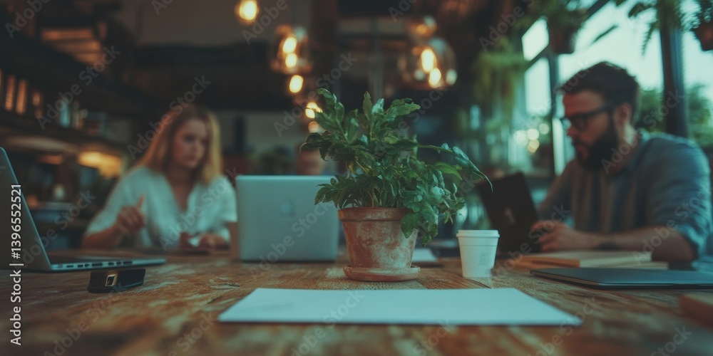 Aufkleber hybrid workspace collaboration intimate biophilic co-working environment with gen z professionals dr