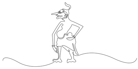 Continuous line of Petruk character in Indonesian Wayang story. Single line vector illustration of Petruk punakawan character from Indonesian Javanese folklore.