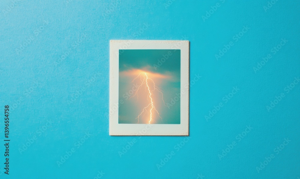 Aufkleber Vintage Climate Narrative Analog Lightning Strike Instant - Retro Atmospheric Documentation for Environmental Design and Digital Creative Content