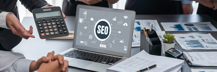 SEO search engine optimization for brisk e-commerce and online retail business showing on computer...
