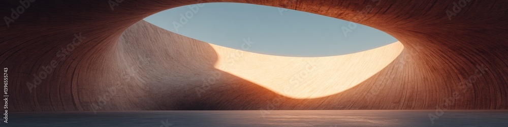 Poster Neuroaesthetic Architecture Minimalist Curved Tunnel Revealing Ethereal Light - Immersive Design Exploring Sensory Perception and Spatial Transformation