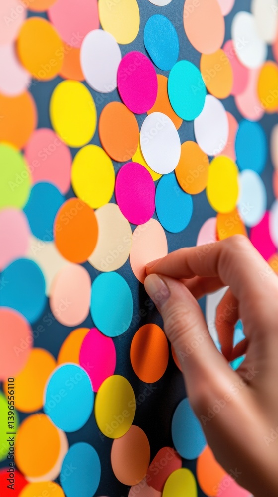 Poster Vibrant Digital Workflow Optimization Millennial Creative Professional Arranging Colorful Kanban Strategy Dots for Agile Project Management and Innovative Team Productivity