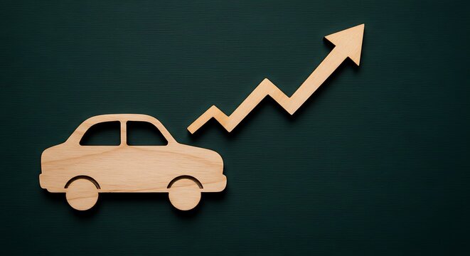 Symbolic representation of rising car prices with upward arrow on dark backdrop - Powered by Adobe