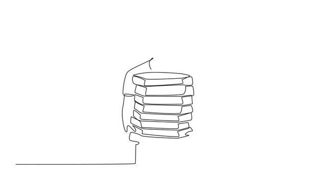 Animated self drawing of single one line drawing pizza delivery man carrying a pile of pizza boxes. The pizza party. Tasty. Pizza Delivery Driver Appreciation Day. Full length single line animation