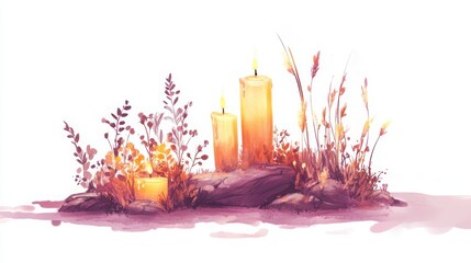 Design a peaceful candlelit scene with gratitude for World Gratitude Day, isolated on white background