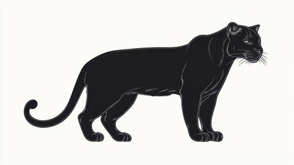 Obraz premium A striking black panther depicted in a detailed line art style, standing in profile with a curled tail