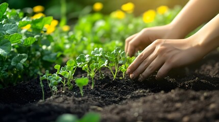 Hands Planting Seeds in Soil for a Thriving Garden Environment
