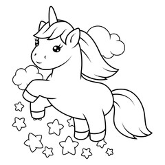 Print with unicorn. Happy birthday party design.