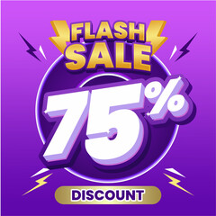 Flash Sale 75% Discount Banner with Lightning Icons and Bold Typography on Purple Background