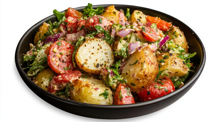 Fototapeta premium Colorful and Healthy Arugula Salad with Fresh Vegetables and Herbs - Delicious Mediterranean Vegan Meal for Spring and Summer