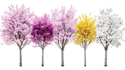 Naklejka premium Isolated Trees in Various Stages of Growth with Vibrant Colors
