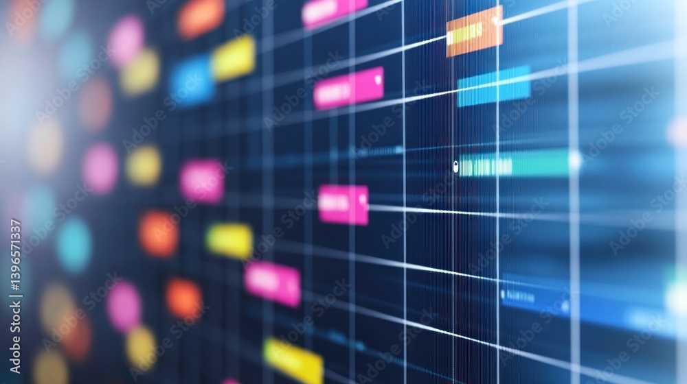 Poster Abstract Colorful Data Visualization, Dynamic Gantt Chart Displaying Project Timeline and Progress