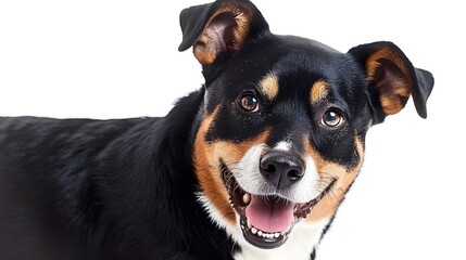 Happy Dog Face Smiling Against a Bright White Background