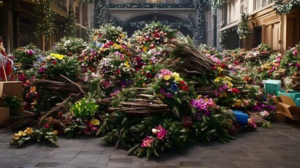 Obraz premium Colorful Floral Arrangement Among Twigs Before Winter Season