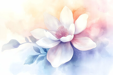 Delicate watercolor magnolia flower illustration.