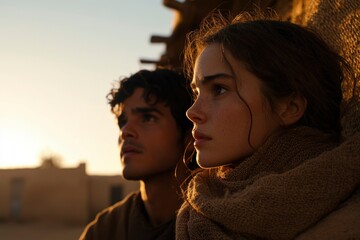 Two figures, desert setting, golden light