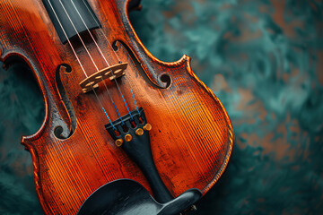 Fototapeta premium Musical string instrument violin, antique vintage instrument in case. Luxury expensive antiques display.