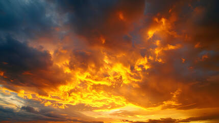 The sky is filled with orange clouds and the sun is setting