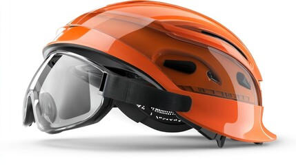 Innovative Safety Gear:  Orange Helmet with Integrated Goggles