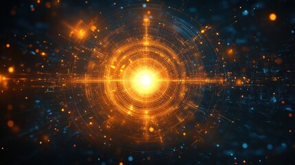 Fototapeta premium A vibrant digital illustration of a glowing orb surrounded by intricate circular patterns and luminous particles, evoking a sense of energy and dynamism.
