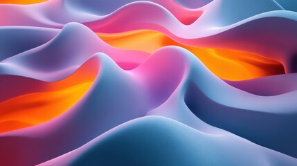 Fototapeta premium A vibrant abstract image featuring flowing, wavy patterns in shades of pink, blue, and orange, creating a dynamic, textured appearance.