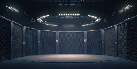 MMA Octagon Cage: An Empty Arena Ready for Combat