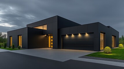 Modern Black House at Dusk