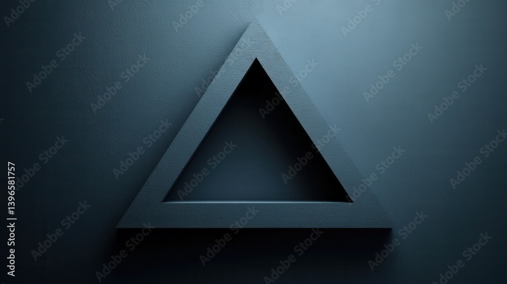 Poster a minimalist triangle shape in a dark setting, creating a striking contrast with the background.