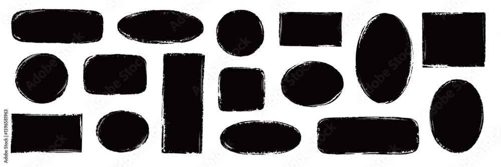 Poster brush paint frame rough round, stamp shape set. brush stroke frame rough grunge square, oval paint s