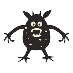 Creepy Halloween Monster Silhouette on White Background. Isolated Vector Character.