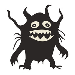 Creepy Halloween Monster Silhouette on White Background. Isolated Vector Character.