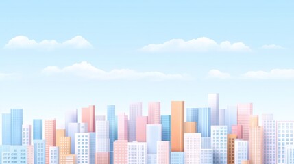 Pastel Cityscape Under a Serene Sky: A Dreamlike Urban Panorama