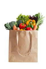 paper bag full of fresh vegetables Isolated on Background