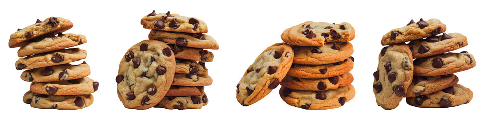 chocolate chip cookies stacked isolated on white background