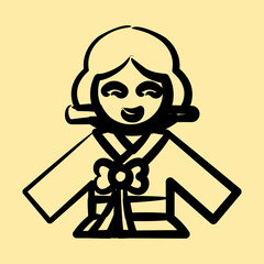 Icon south korean woman. South Korea elements. Icons in hand drawn style. Good for prints, posters, logo, advertisement, infographics, etc.