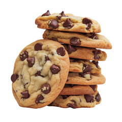 chocolate chip cookies stacked on white background