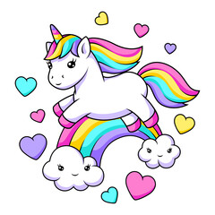 Print with unicorn. Happy birthday party design.