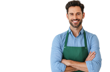 Happy Smiling Male Worker Wearing Green Apron Confident Portrait